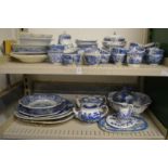 A large quantity of blue and white china.