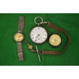 Silver cased pocket watch and two wrist watches.