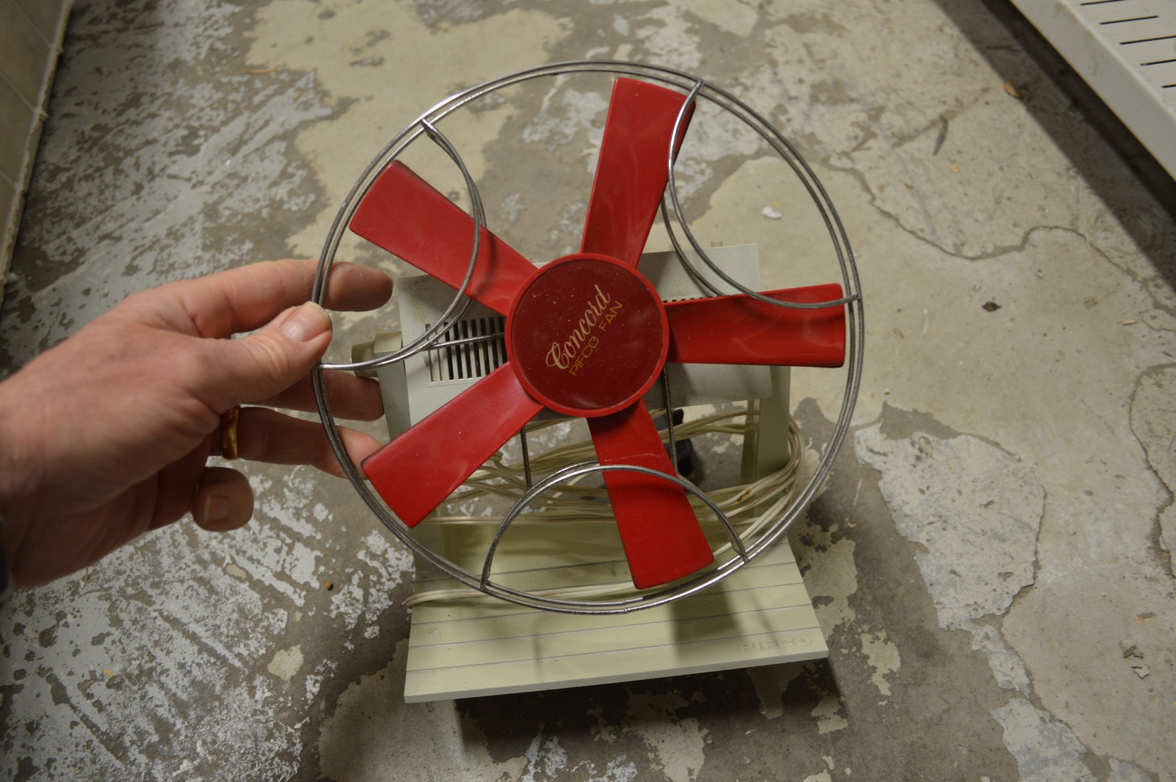 An old desk fan, desk lamp and two enamel signs. - Image 2 of 5