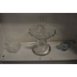 A small group of glassware to include a handkerchief vase.