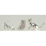 THREE NOVELTY SILVER PLATED CATS.