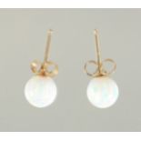 A PAIR OF 9CT. GOLD OPAL BALL EARRINGS.