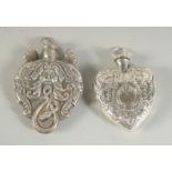 TWO NOVELTY SILVER PERFUME BOTTLES.