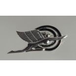 A PAIR OF SILVER ART DECO DESIGN FLYING LADY BROOCH.