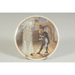 A PORCELAIN POT LID, HAMLET AND HIS FATHERS GHOST 4ins diameter