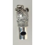 A SILVER NOVELTY BEAR WHISTLE, 1.5" LONG.