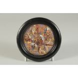 A PORCELAIN POT LID, THE SEVEN AGES OF MAN. AS YOU LIKE IT ACT II 3.75ins diameter. Framed