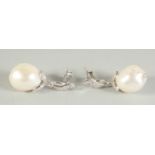 A PAIR OF SILVER BAROQUE PEARL DROP EARRINGS.