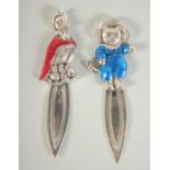 TWO NOVELTY SILVER BEATRIX POTTER BOOKMARKS.