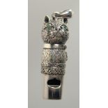 A SILVER NOVELTY CAT WHISTLE, 1.5" LONG.