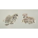 TWO SILVER NOVELTY CAT BROOCHES.