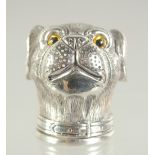 A WHITE METAL PUG DOG HEAD VESTA, 4cm.