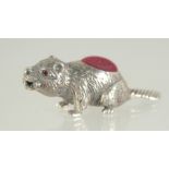 A CAST SILVER NOVELTY BEAVER PIN CUSHION.