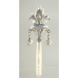 A SILVER AND MOTHER OF PEARL JESTER RATTLE.