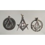 THREE SILVER MASONIC PENDANTS.