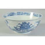 AN EARLY 20TH CENTURY CHINESE BLUE AND WHITE PORCELAIN BOWL, painted with landscape scenes, with