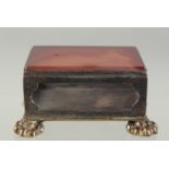 AN AGATE AND BRASS MATCH BOX CONTAINER.