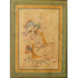 AN INDIAN MINIATURE PAINTING ON PAPER, depicting a couple, 13.5" x 9.5", (unframed).