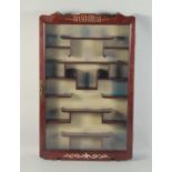 A CHINESE MOTHER OF PEARL INLAID HARDWOOD SNUFF BOTTLE DISPLAY CABINET, 80cm x 51cm.