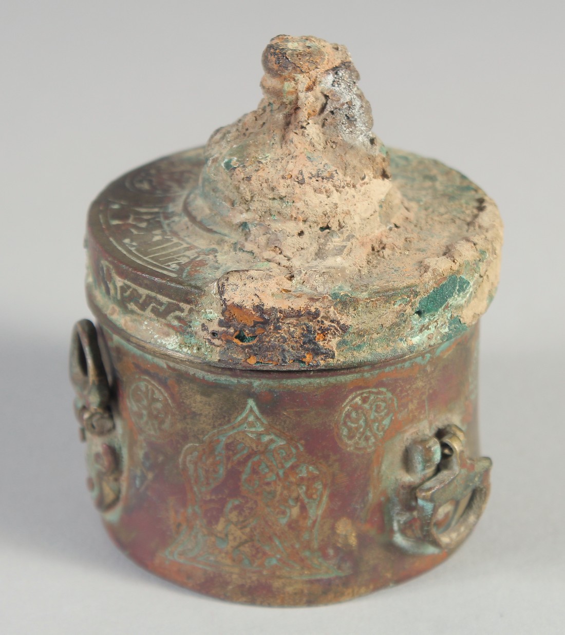 A 12TH-13TH CENTURY PERSIAN SELJUK BRONZE INKWELL, 8cm high. - Image 2 of 5