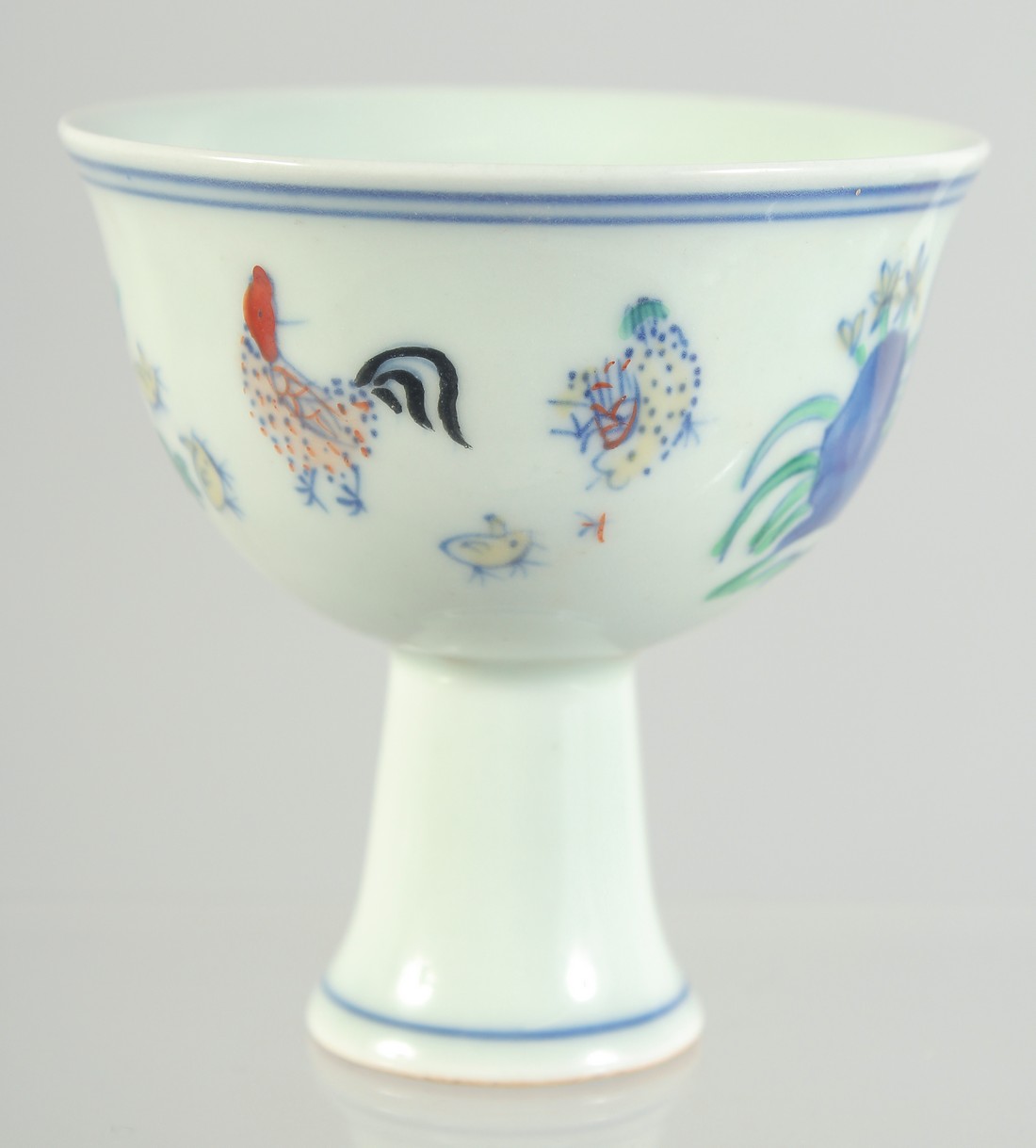 A CHINESE DOUCAI PORCELAIN CHICKEN STEM CUP, six-character mark to inner foot rim, 8.5cm high. - Image 2 of 5