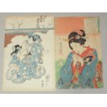 KUNICHIKA TOYOHARA (1835-1900) & KUNIYOSHI UTAGAWA (1797-1861): EDO BEAUTIES; two mid 19th century