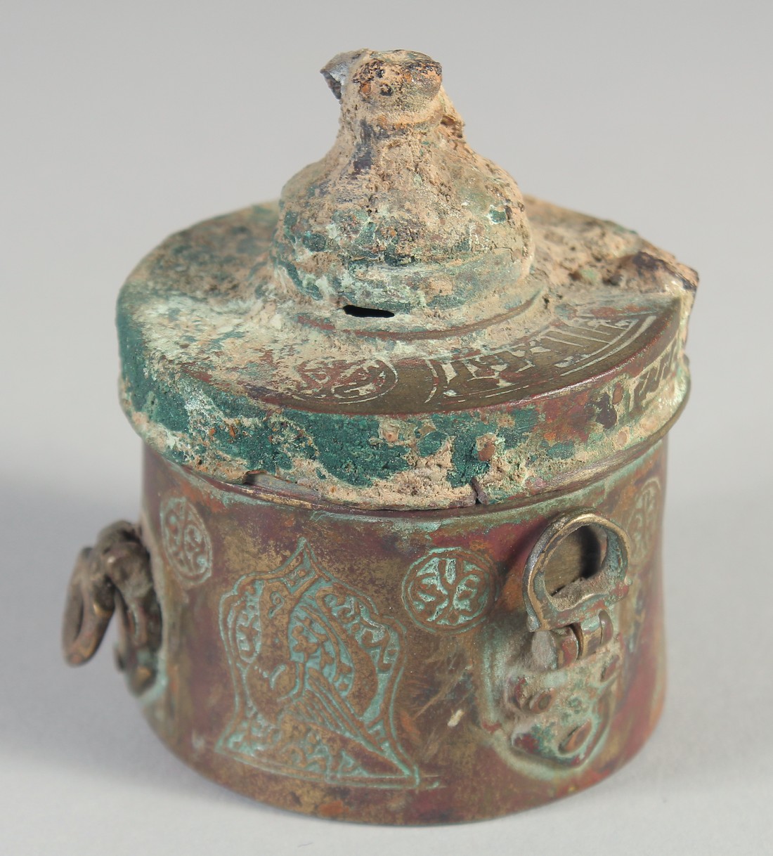 A 12TH-13TH CENTURY PERSIAN SELJUK BRONZE INKWELL, 8cm high.