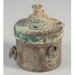 A 12TH-13TH CENTURY PERSIAN SELJUK BRONZE INKWELL, 8cm high.