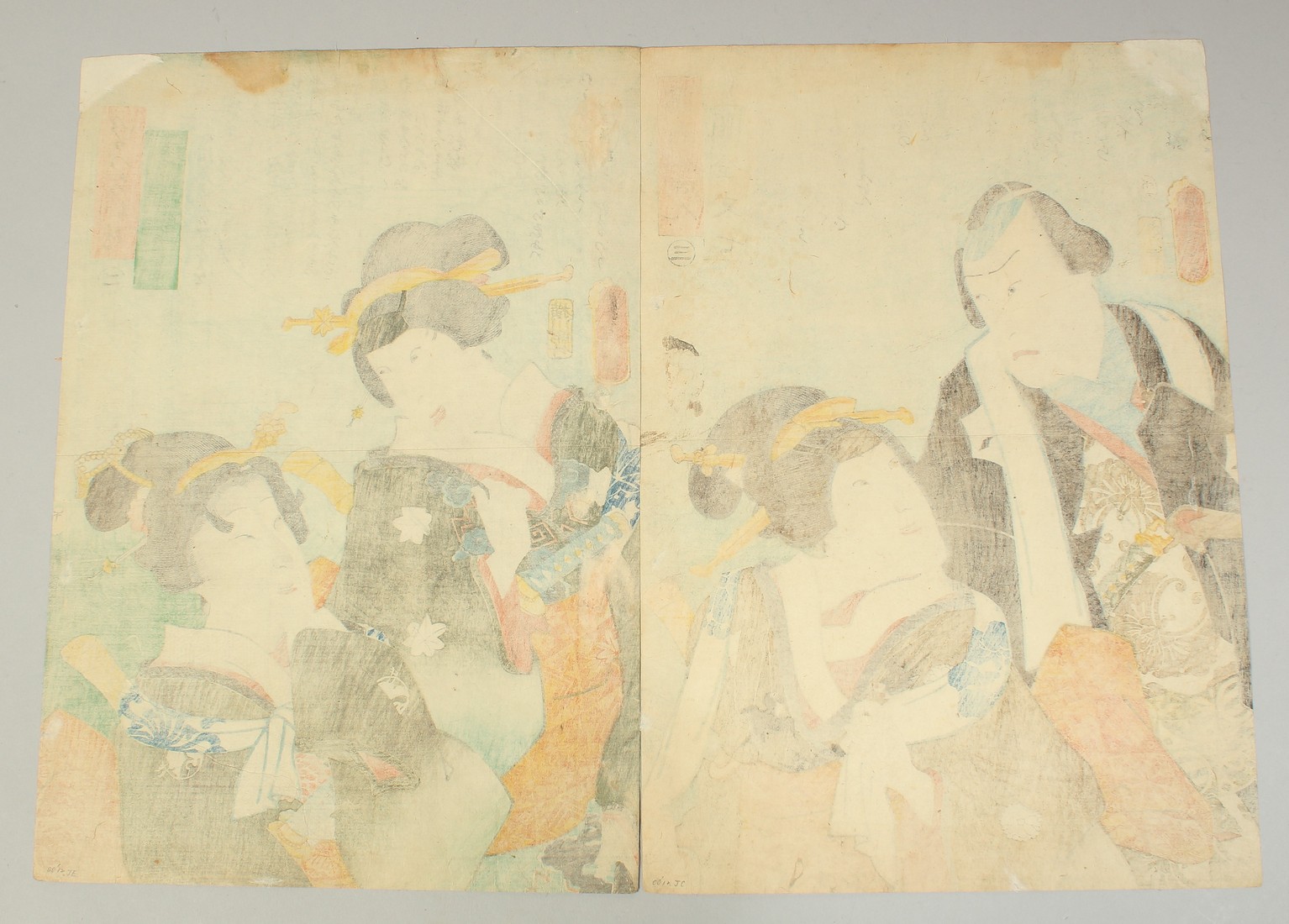 TOYOKUNI III UTAGAWA (1786-1865): KABUKI THEATRE ACTORS; two mid 19th century original Japanese - Image 2 of 2