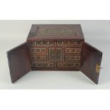 A VERY FINE LARGE EARLY 17TH CENTURY INDIAN INDO PORTUGUESE IVORY INLAID WOODEN TABLE CABINET, the