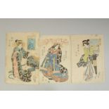 EISEN KEISAI (1787-1867): EDO BEAUTIES; three early 19th century original Japanese woodblock prints,