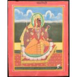 A FINE INDIAN MINIATURE PAINTING OF A DEITY, unframed, 24.5cm x 19.5cm.