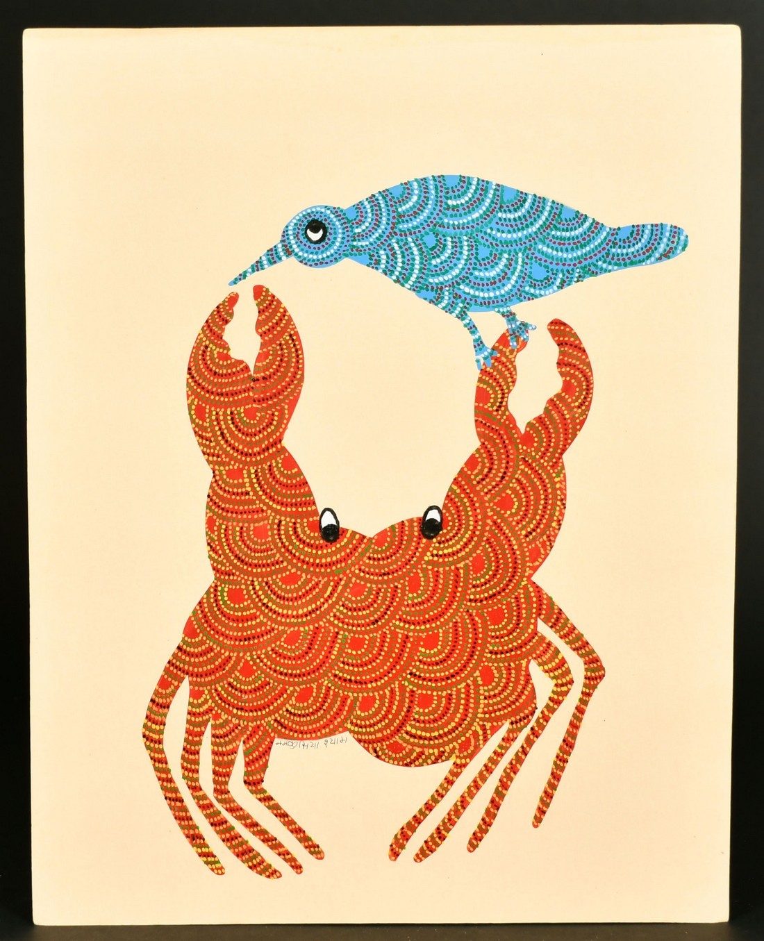 RAM SINGH URVETI (B. 1970) INDIAN GOND ARTIST, a bird and a crab, gouache, signed, 14" x 11", (35 - Image 2 of 3