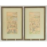 A PAIR OF MIDDLE EASTERN ILLUSTRATIONS ON PAPER, each depicting various figures and animals in a