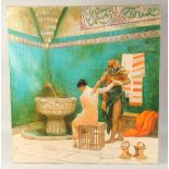 A 20TH CENTURY TURKISH PAINTING; depicting a bathing female, oil on canvass, 70cm x 65cm.