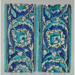 A FINE PAIR OF EARLY 17TH CENTURY OTTOMAN TURKISH IZNIK BORDER TILES, with foliate decoration,