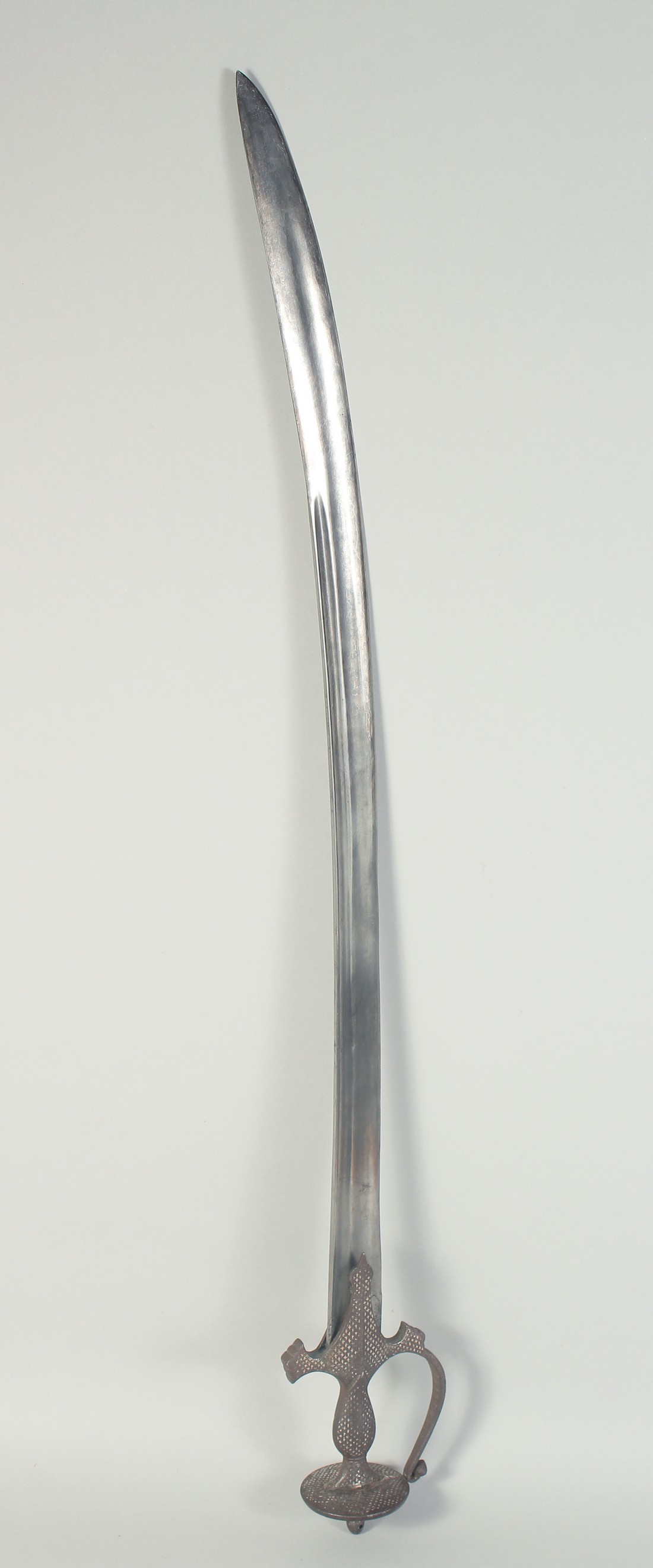 A FINE 18TH CENTURY INDIAN DECCANI TULWAR SWORD, with silver inlaid hilt and watered steel blade, - Image 4 of 4