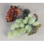 TWO SETS OF HARDSTONE GRAPES, one jade, the other with agate, (2).