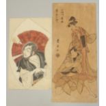 TOYOKUNI I UTAGAWA (1769-1825): KABUKI ACTORS; two early 19th century original Japanese woodblock