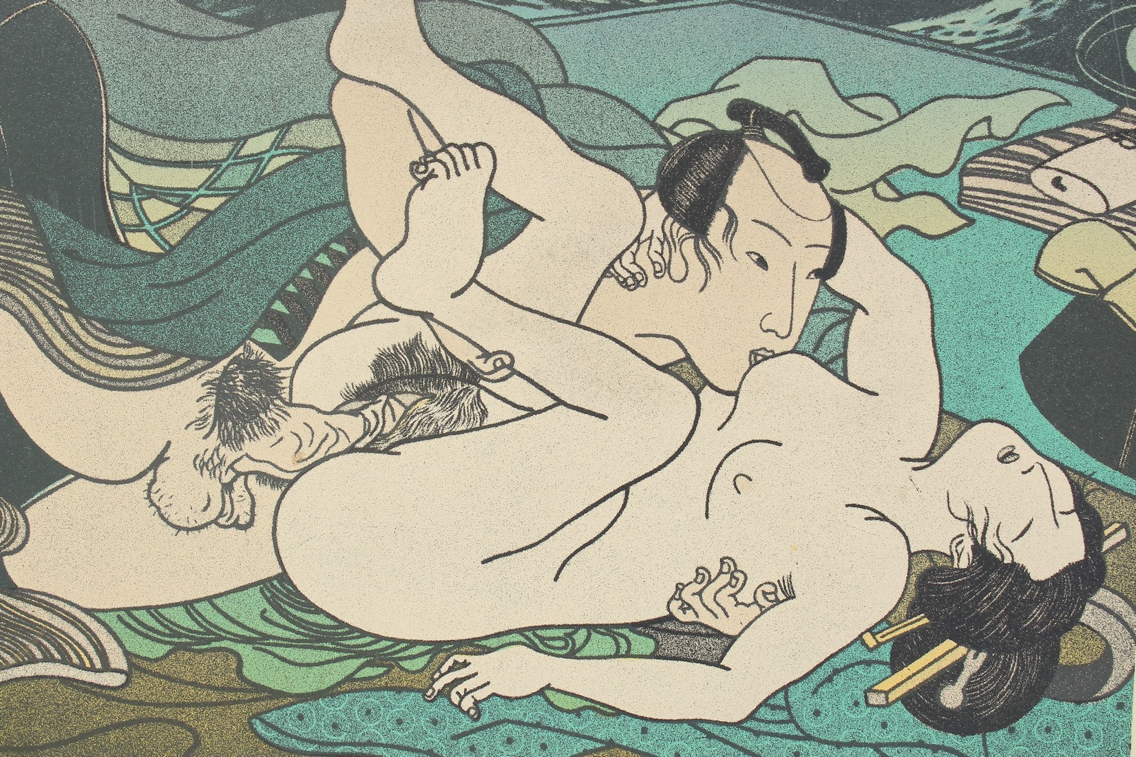 AN UNUSUAL JAPANESE EROTIC LITHOGRAPH PRINT, signed by artist, 91/100, framed - unglazed, 64cm x - Image 3 of 5