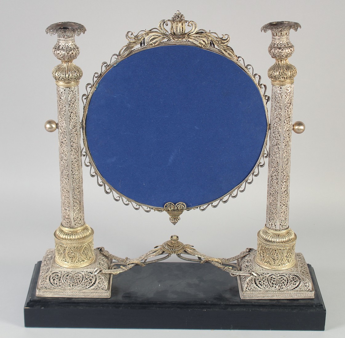 A VERY FINE AND LARGE 19TH CENTURY OTTOMAN TURKISH PARCEL GILT FILIGREE SILVER MIRROR, on a later - Image 8 of 14