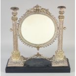 A VERY FINE AND LARGE 19TH CENTURY OTTOMAN TURKISH PARCEL GILT FILIGREE SILVER MIRROR, on a later