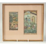 TWO FINE PERSIAN MINIATURE PAINTINGS, one depicting emaciated figures in a landscape, the other with