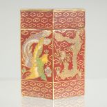 A SMALL CLOISONNE HEXAGONAL LIDDED BOX, with dragons and phoenix, gilt character mark to base, 5.5cm