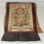 A 19TH CENTURY THANGKA OF GREEN TARA, image 54.5cm x 40.5cm.