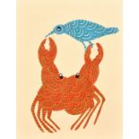 RAM SINGH URVETI (B. 1970) INDIAN GOND ARTIST, a bird and a crab, gouache, signed, 14" x 11", (35