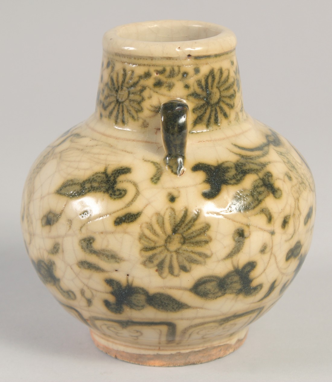 A THAI GLAZED POTTERY VASE, painted with beasts, 13.5cm high. - Image 6 of 6