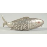 A CONTINENTAL SILVER ARTICULATED FISH, SCENT/SPICE CONTAINER. 5.25ins long.