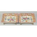 A PAIR OF SEVRES STYLE PINK RECTANGULAR TRAYS.
