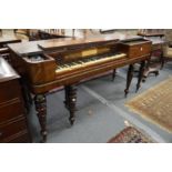 THOMAS TOMKINSON A REGENCY MAHOGANY SQUARE PIANO on turned tapering legs. 5ft 7ins long x 2ft 2ins